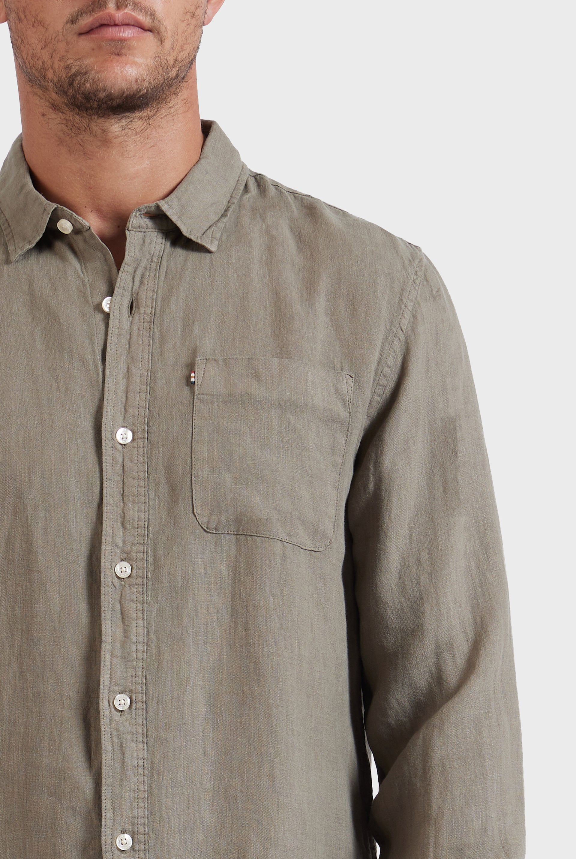 Men's Hampton L/S Linen Shirt in Olive | Academy Brand