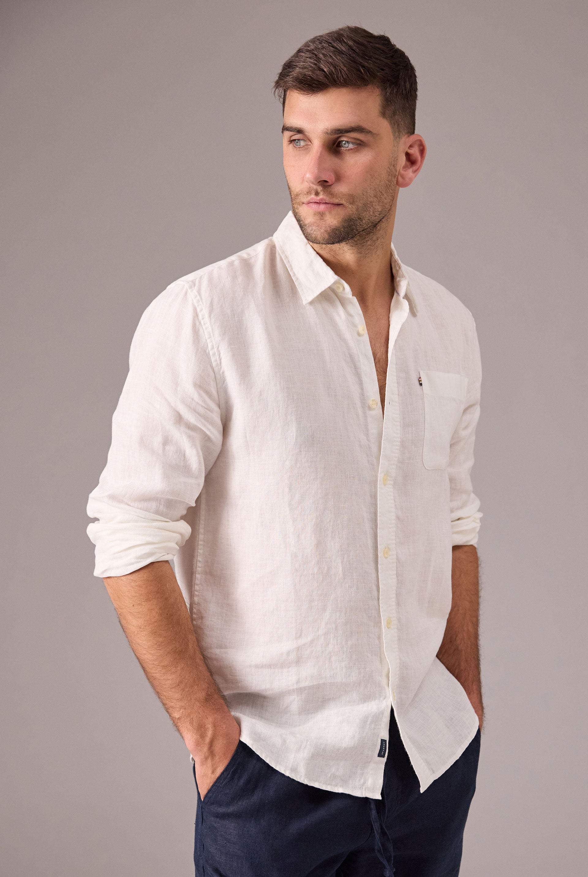 white linen dress shirt men White linen Carl shirt