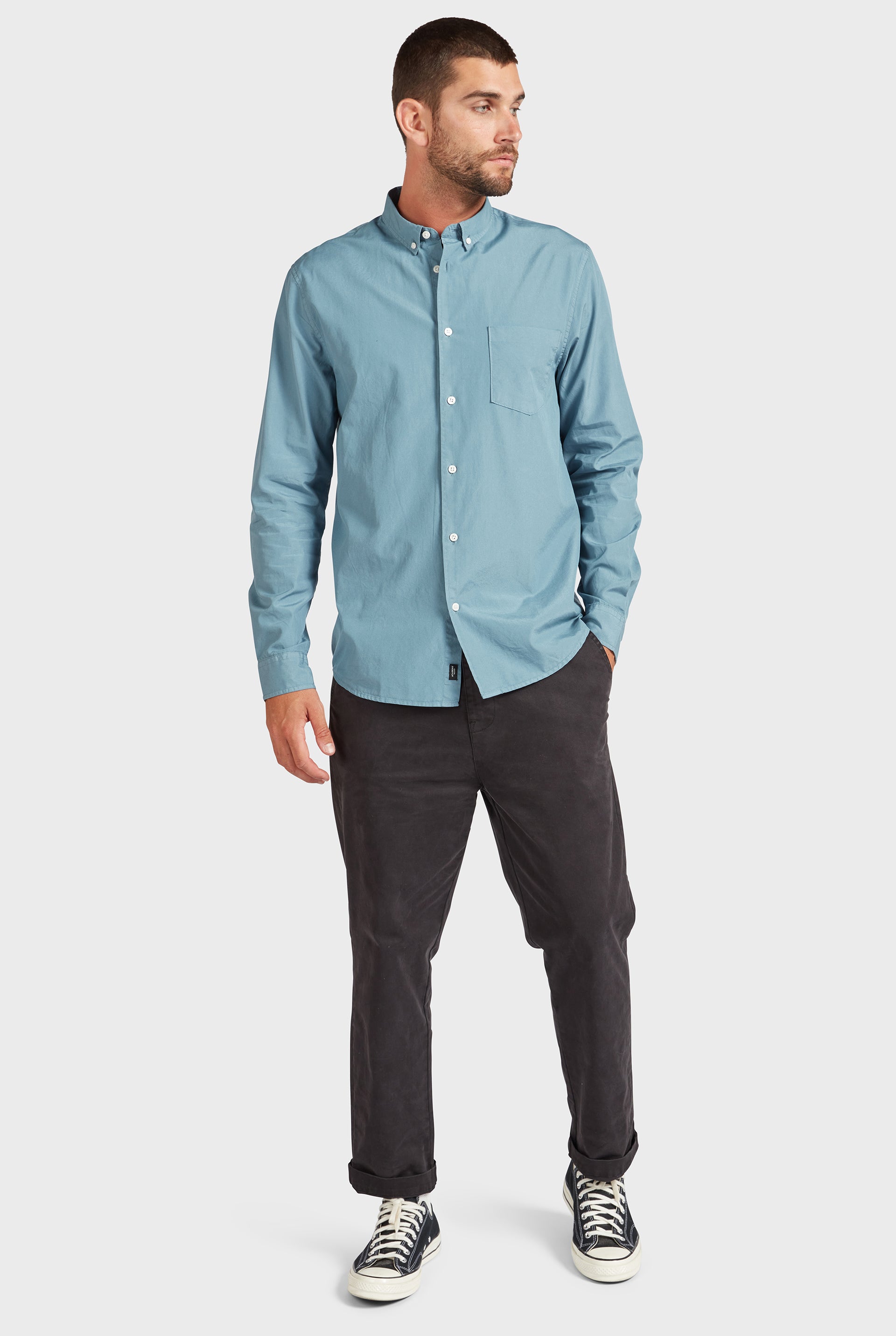 Frank Poplin Shirt in Horizon blue | Academy Brand | Hemden