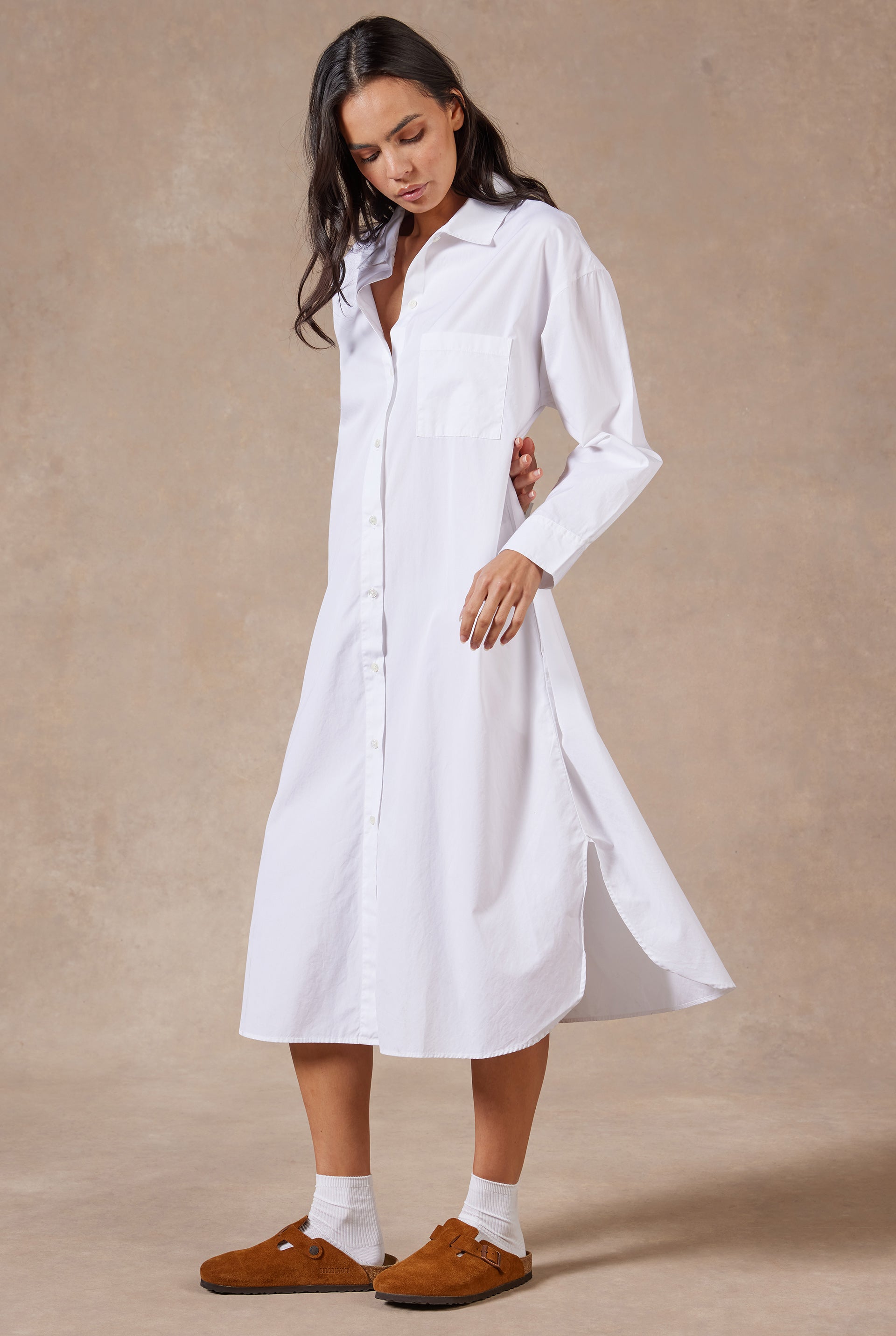 Frankie LS Poplin Dress in White Academy Brand