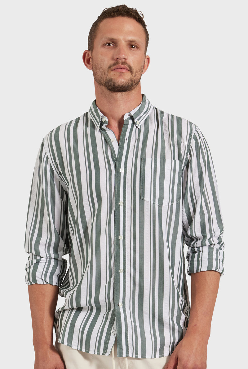 Burton Stripe Shirt in Jasper green Academy Brand