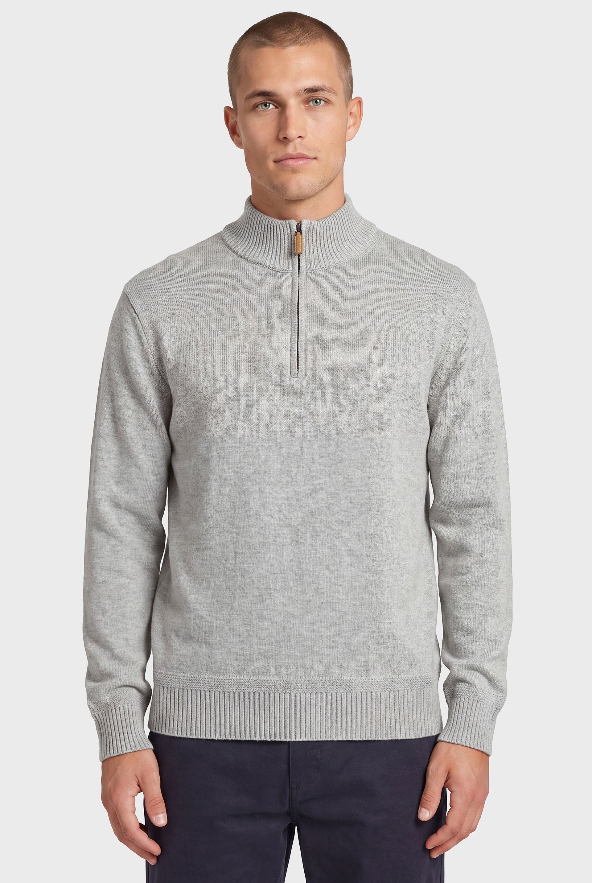 Clyde 1/4 Zip Knit in Nimbus Grey Marle - Men's Knitwear | Academy