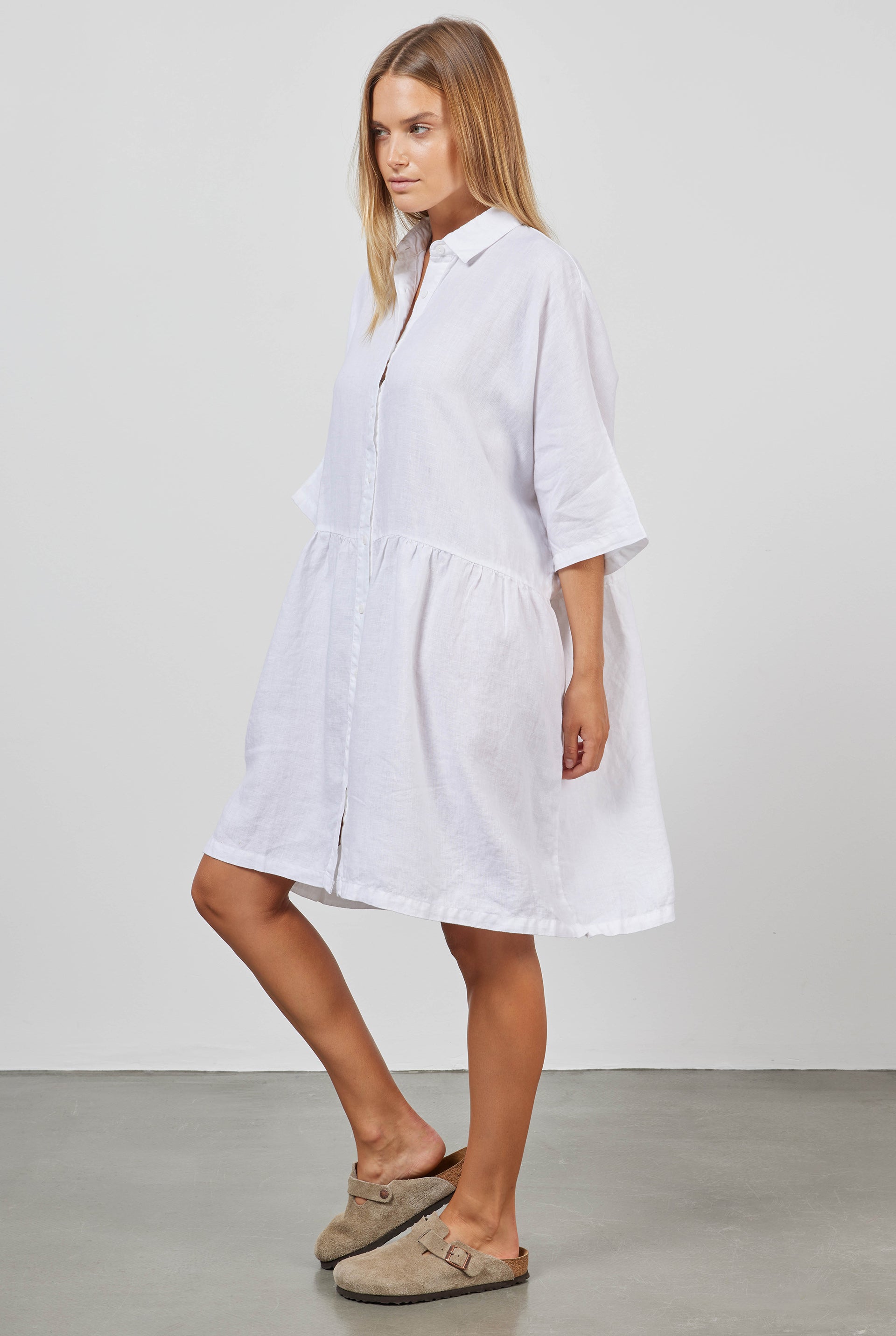 Dolly Linen Dress in White | Academy Brand