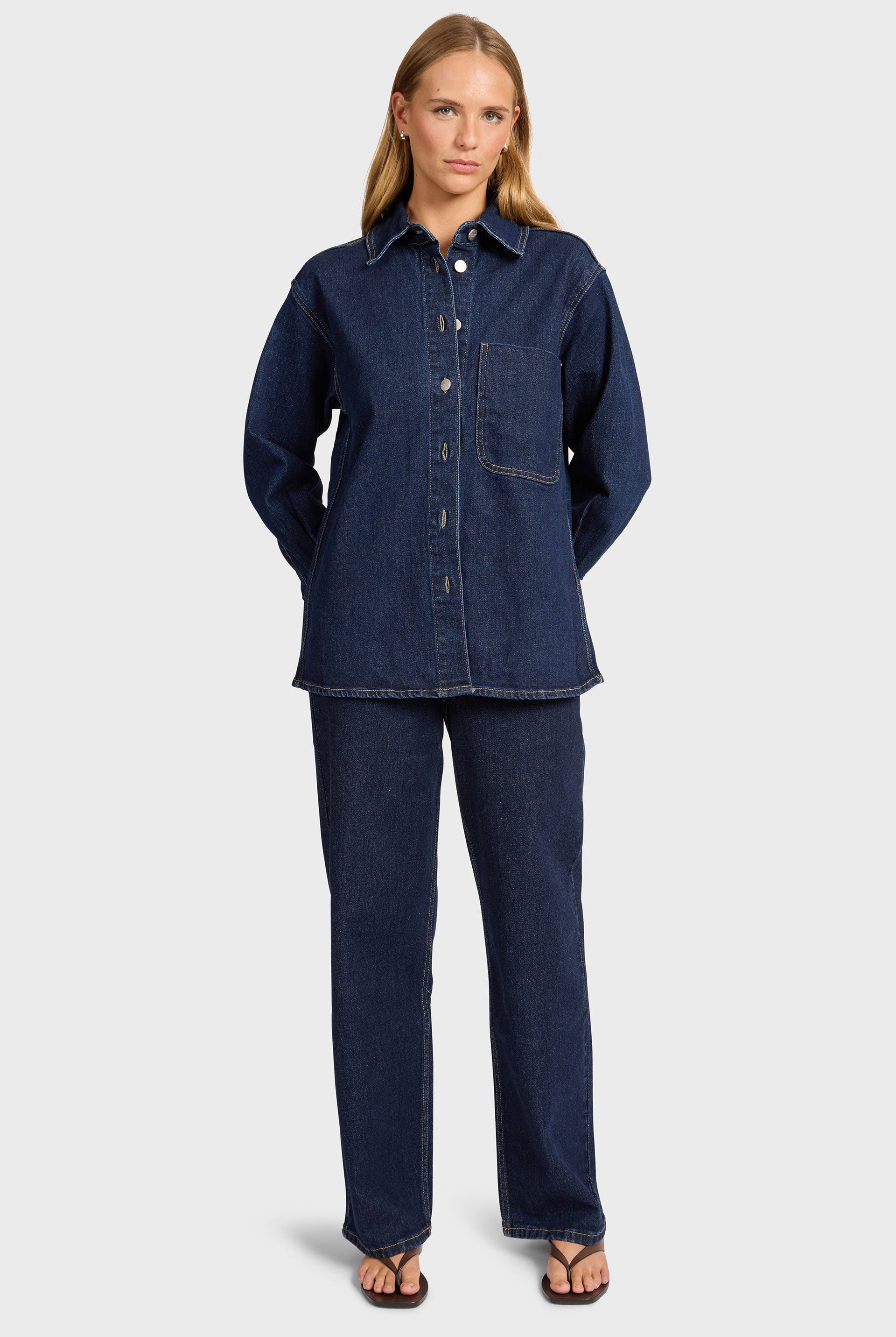 トップス mare Side Slit Overshirt BLUE(Pattern) Dolores Denim Overshirt — Denim Overshirt | Academy Brand