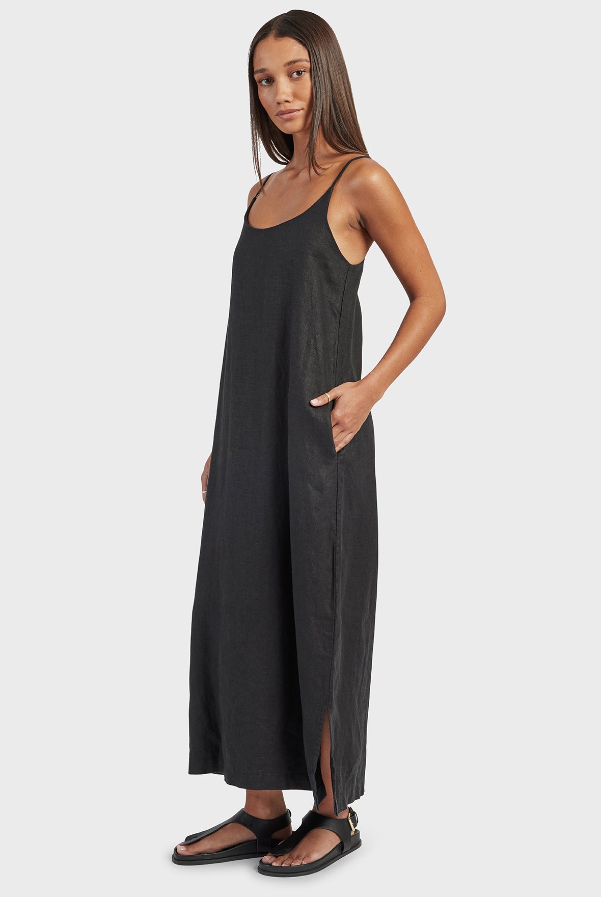 Essential Linen Slip Dress in Black | Academy Brand