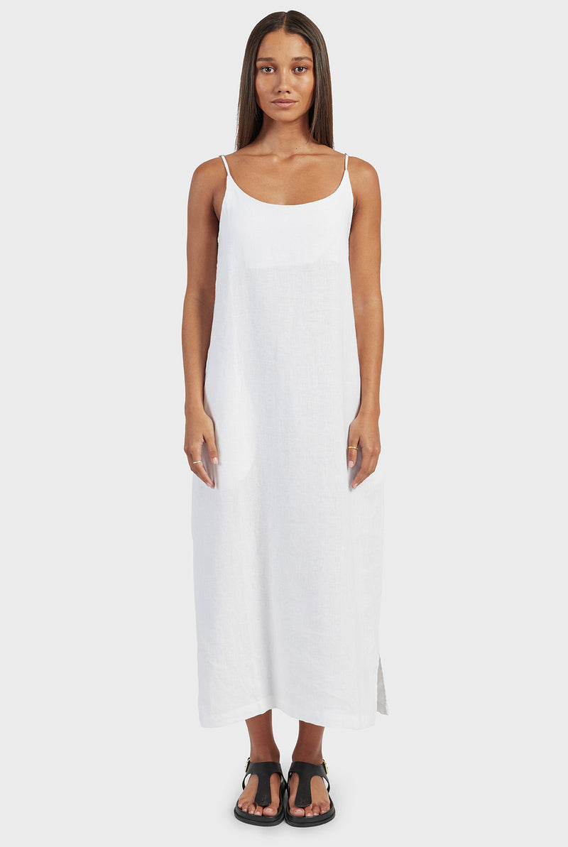 Essential Linen Slip Dress in White | Academy Brand