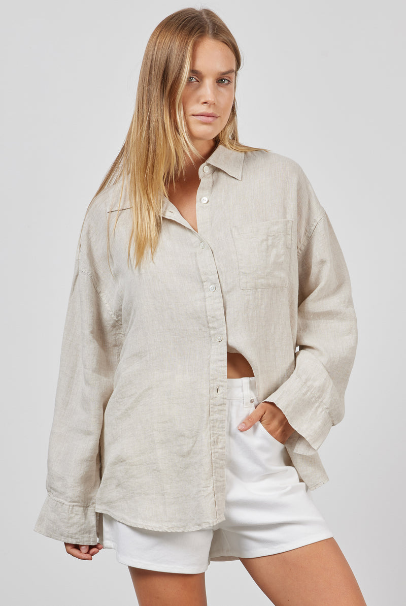 Hampton Linen Shirt in Oatmeal | Academy Brand