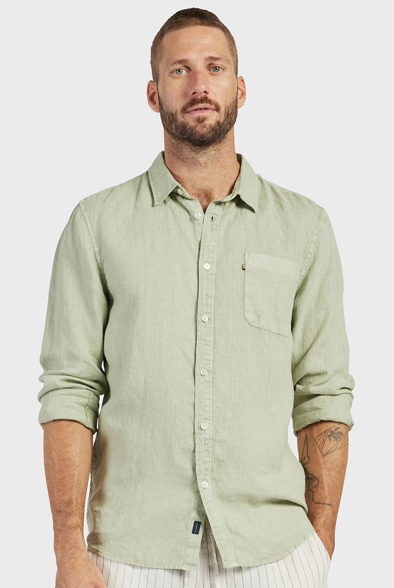 Hampton Linen Shirt in Silver green | Academy Brand