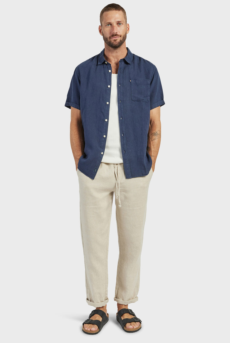Hampton Linen S/S Shirt in Navy | Academy Brand