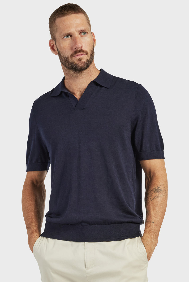Irvine Knit Polo in Navy marle | Academy Brand