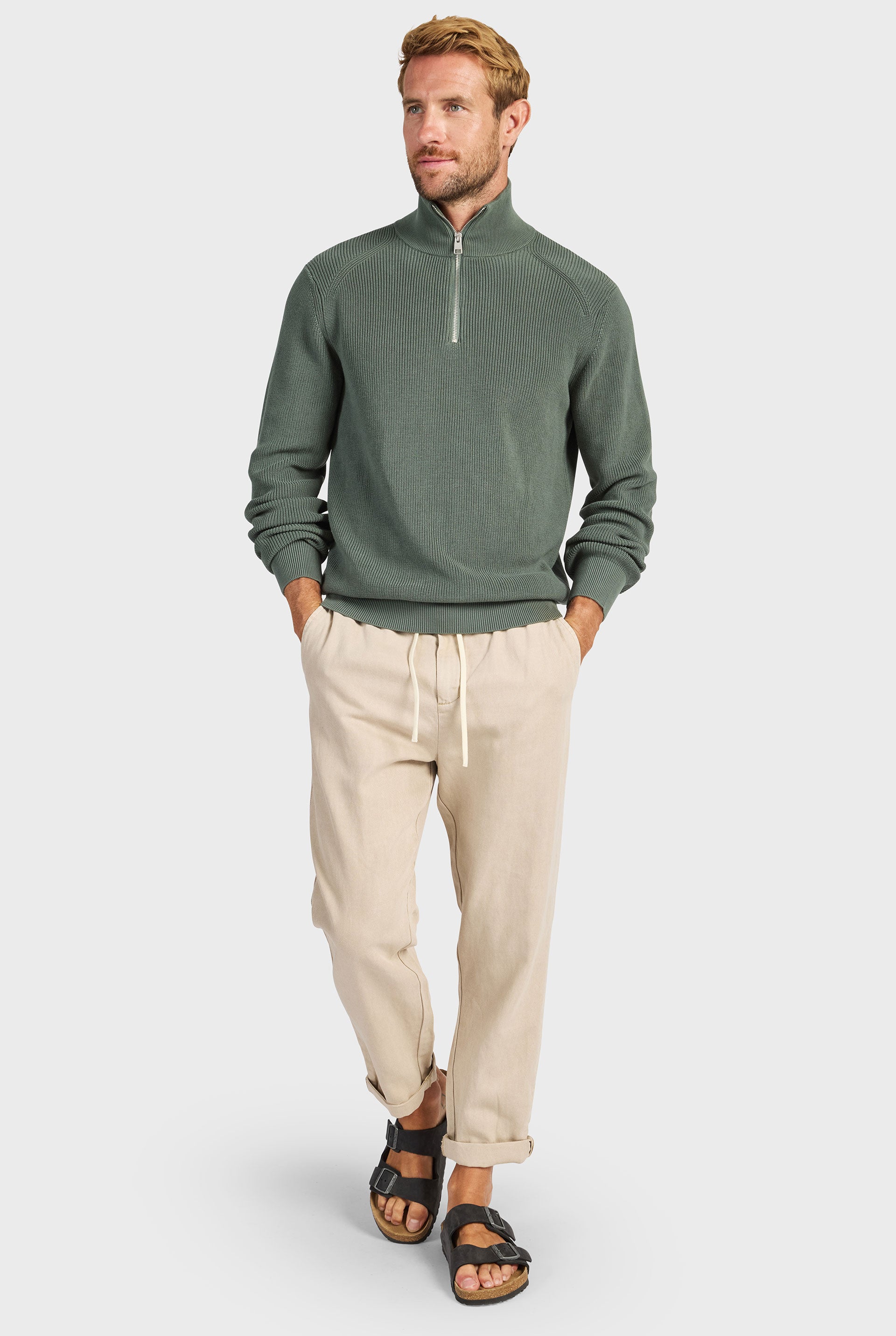 オリーブグリーン フルジップニット Oliver 1/4 Zip Knit – Academy Brand