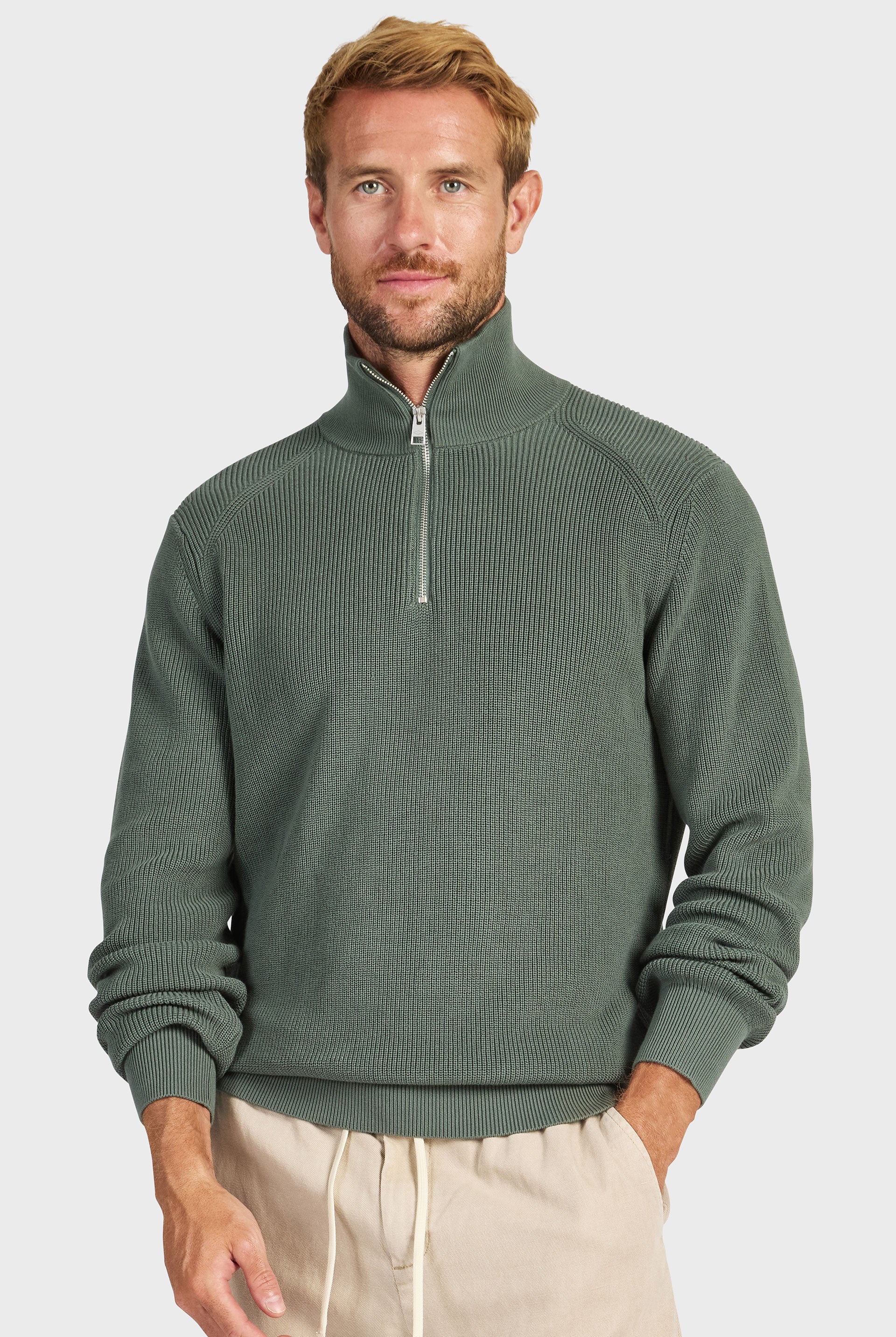 オリーブグリーン フルジップニット Oliver 1/4 Zip Knit – Academy Brand