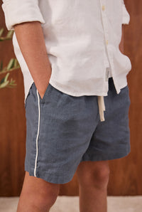 Kids Piped Riviera Linen Short