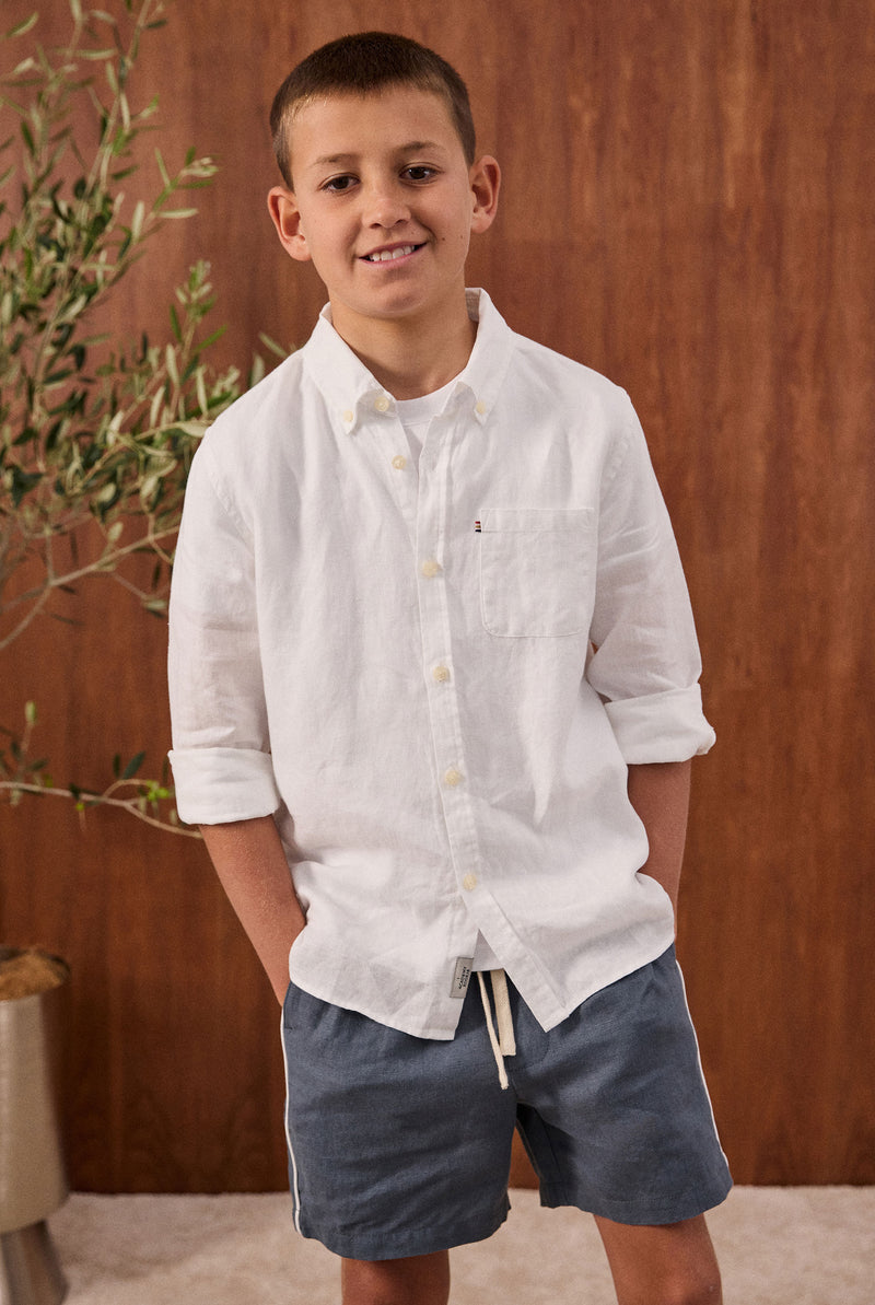 Kids Piped Riviera Linen Short