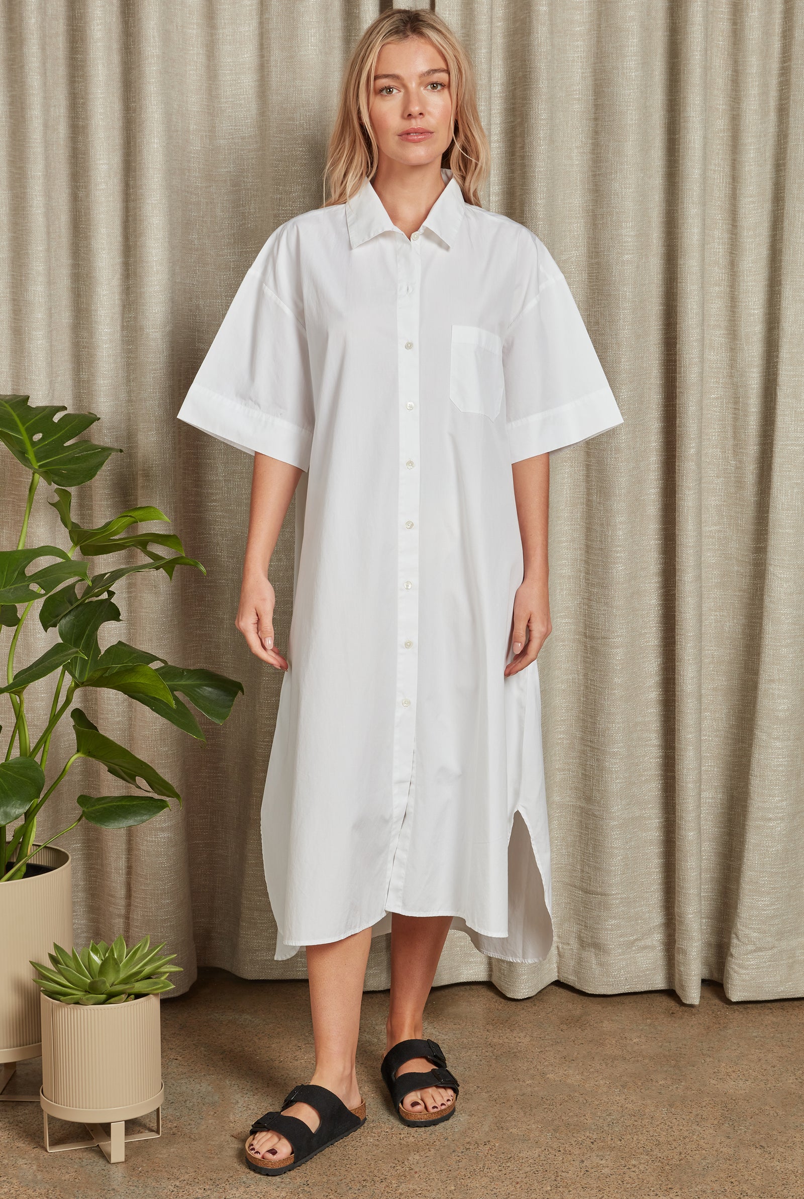 Frankie Poplin Dress in White Academy Brand